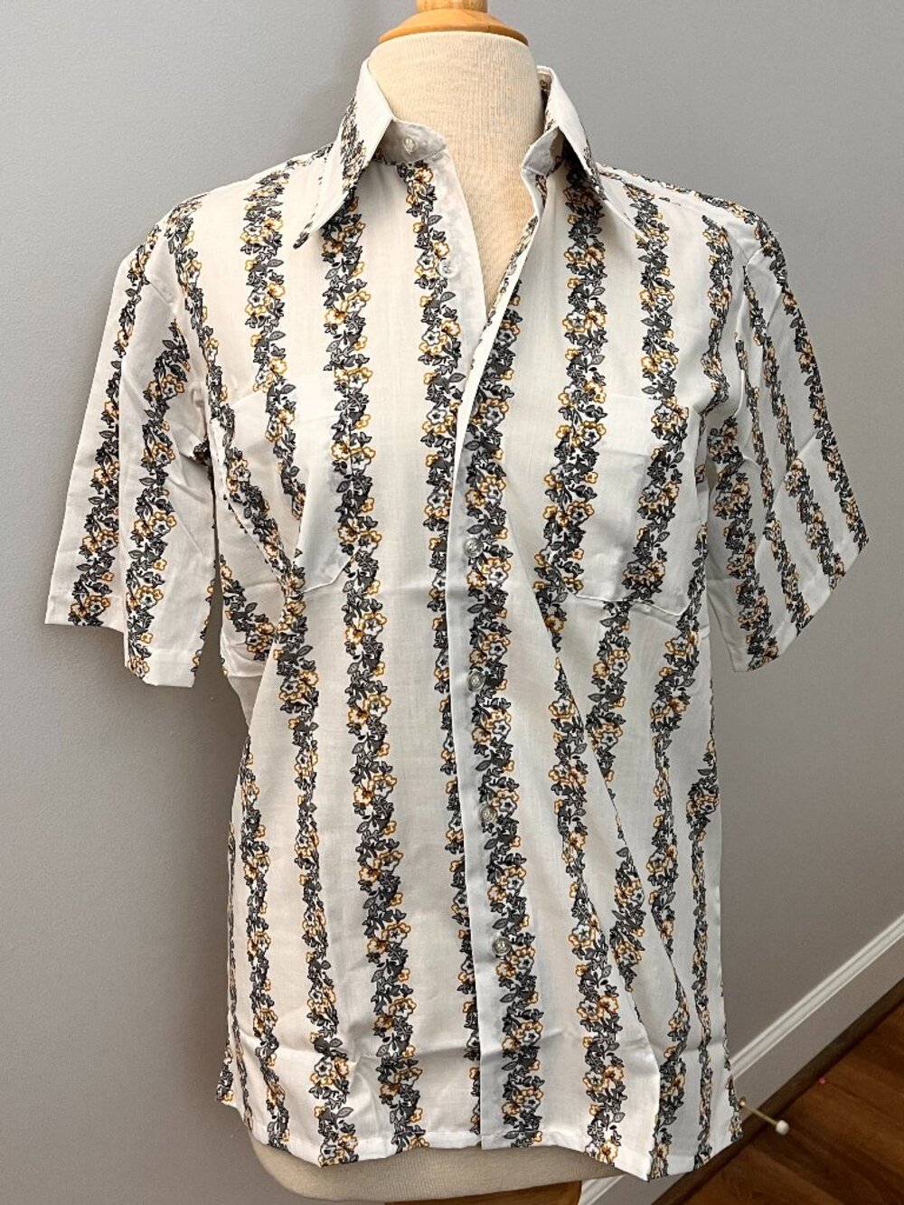 Vintage Retro Mod Short Sleeve Button Down Shirt Pointy Collar Sz M - Picture 5 of 11